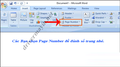 Cách đánh số trang trong word 2007