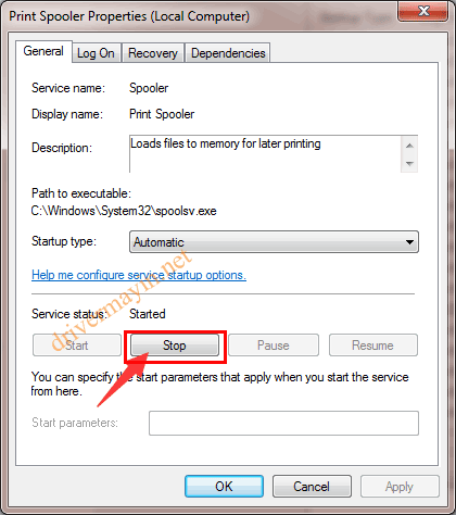 không kết nối được máy in, tắt Print Spooler Service