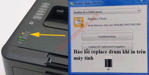 Reset Drum Máy in Brother HL L2321D - Sửa lỗi Replace Drum 1